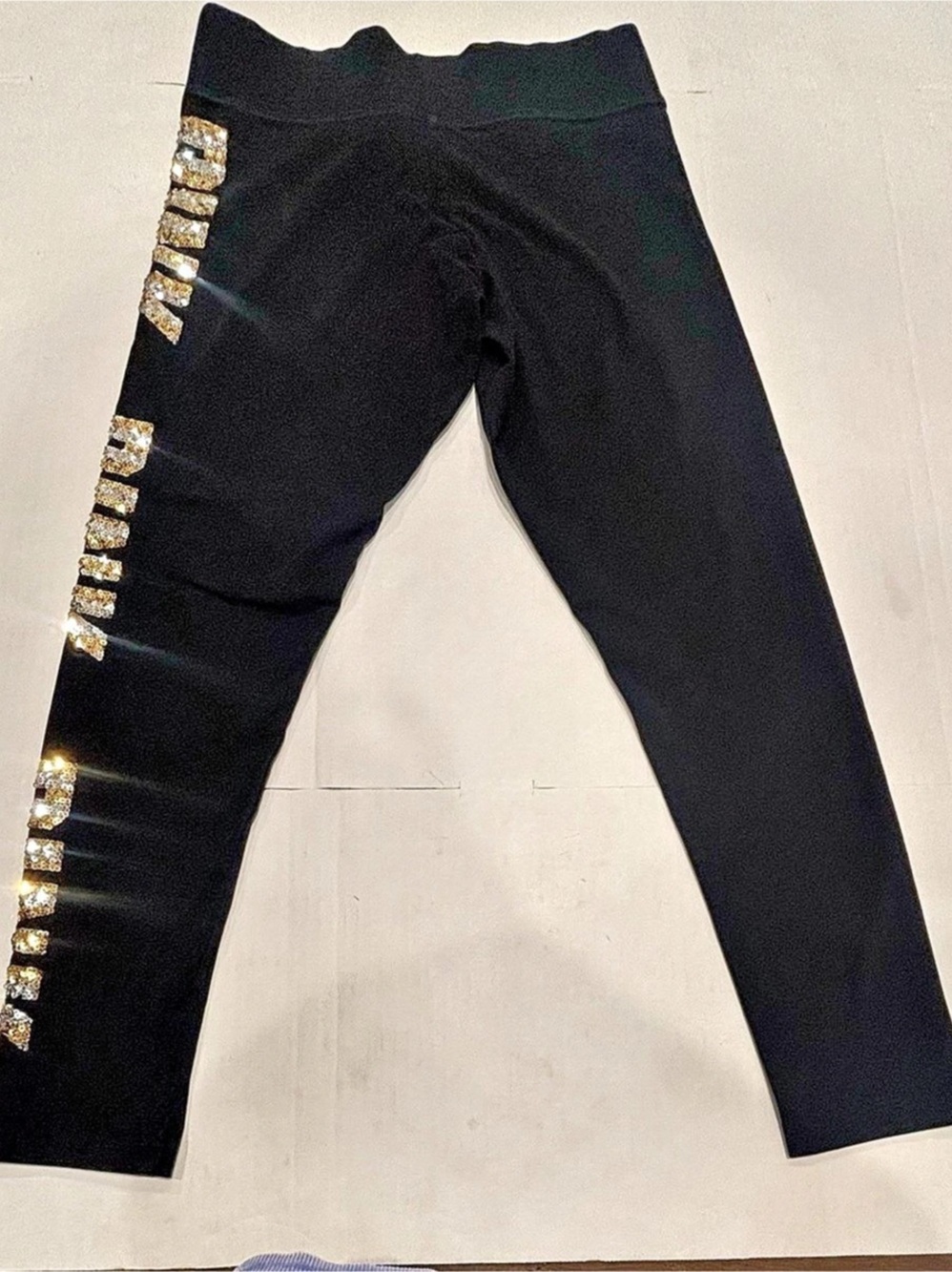 PINK Black Sequin Logo Leggings Like New